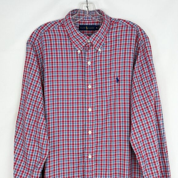 Polo Ralph Lauren Classic Fit Red Plaid Blue Pony Performance Shirt Mens XL - Picture 2 of 16